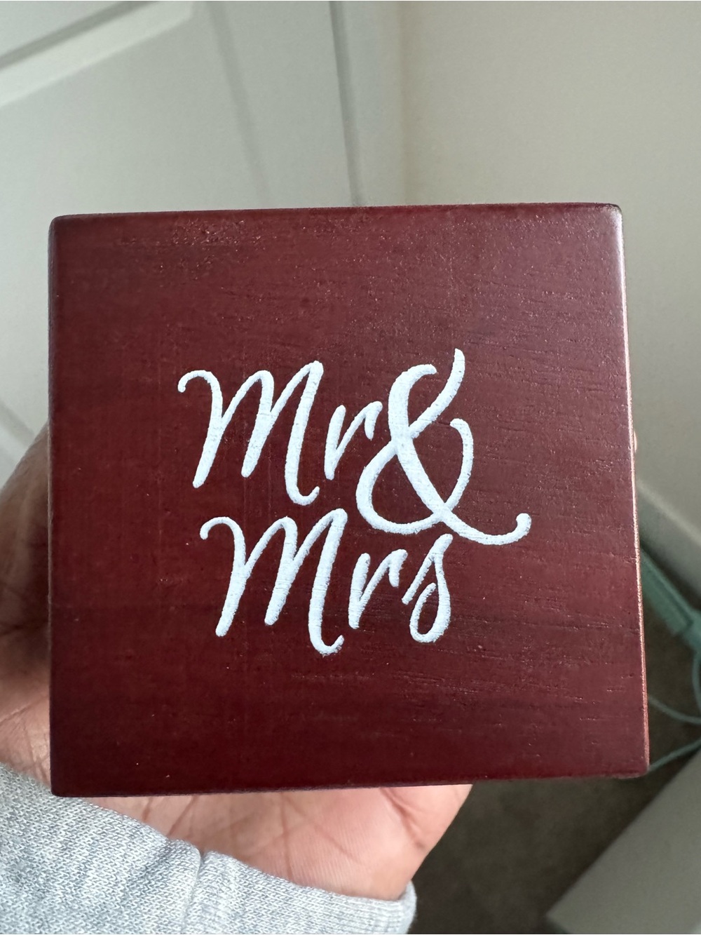 Mr & Mrs Decorative Wooden Block - Burgundy with White Script